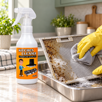 Wiping a removed chimney mesh filter in a cleaning tray